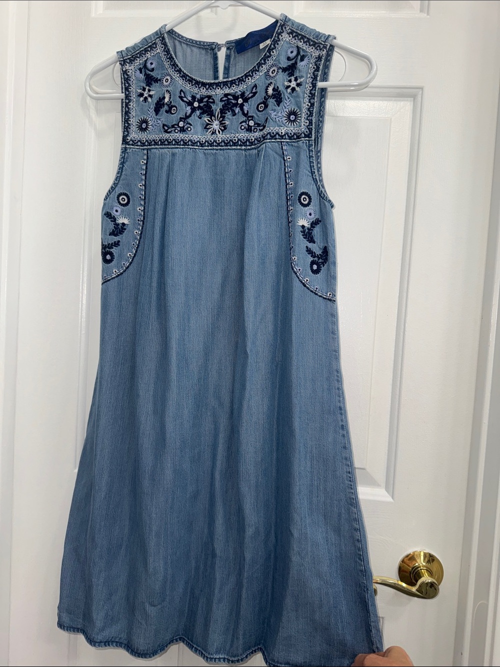 Blue Rain Light Blue Embroidered Denim Dress
